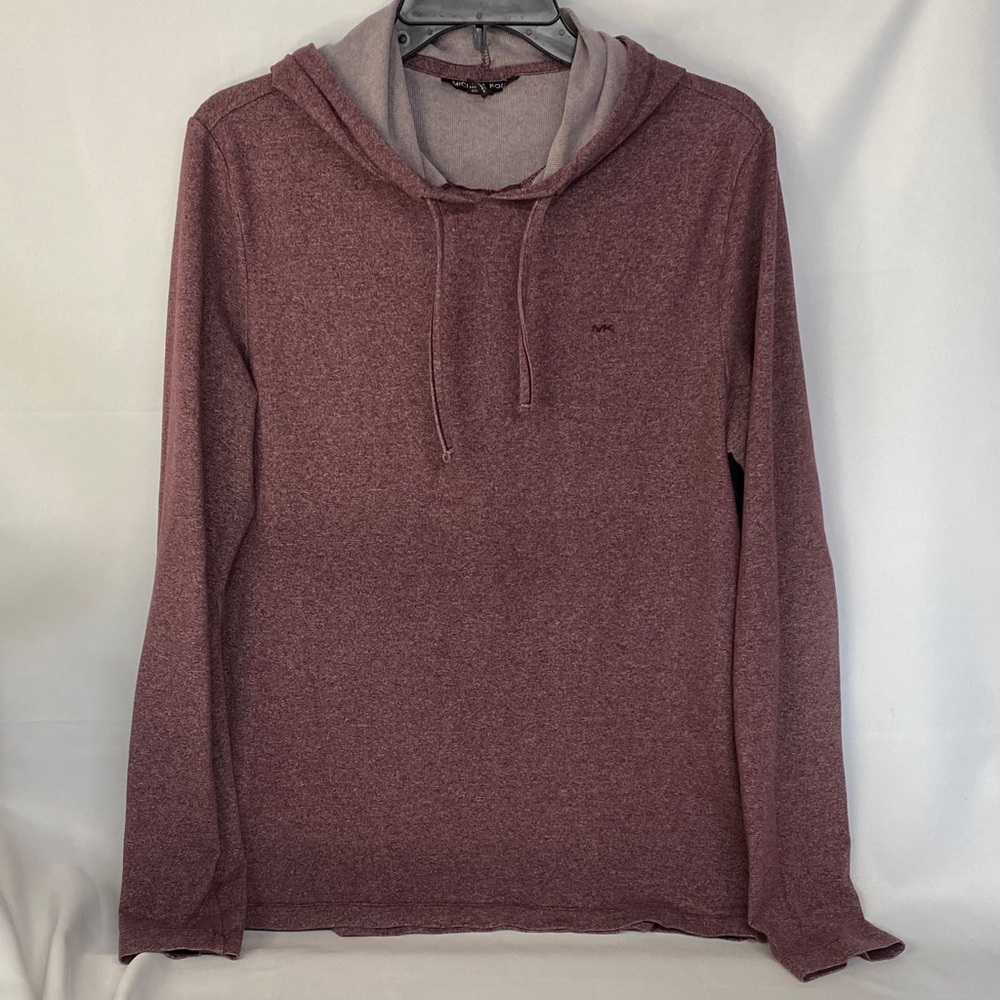 Men's Michael Kors Hooded Long Sleeve Shirt Heathered Maroon Color Size M